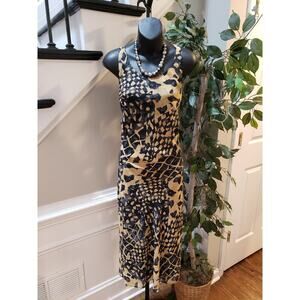 JD Stone Midi Dress Womens Beige Black Geometric Lined Sleeveless Round Neck S